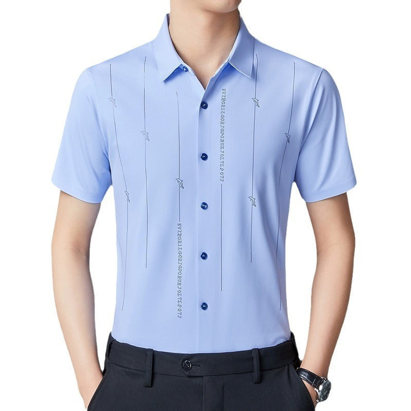 Men's Shirt Short Sleeve Light Business Fashion Printed Solid Color Fit Middle-aged Half Sleeve Shirt