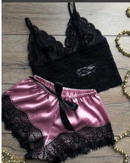 Lace Satin Sleepwear Set - TripleM Store