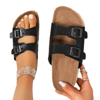 Summer New Thick Bottom Solid Color Round Toe Belt Buckle Women's Sandals