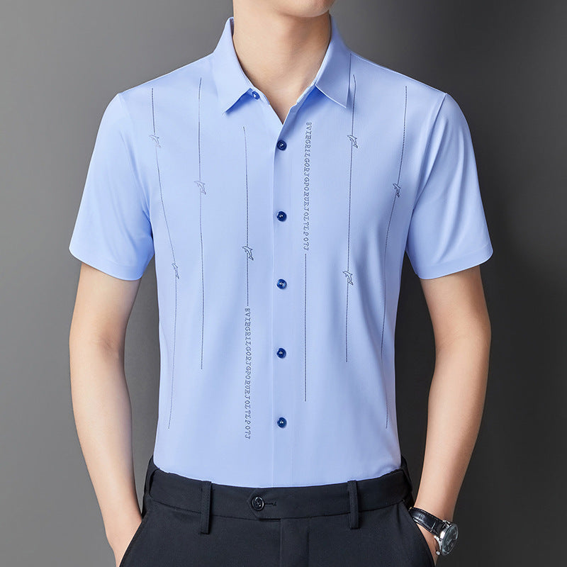 Men's Shirt Short Sleeve Light Business Fashion Printed Solid Color Fit Middle-aged Half Sleeve Shirt