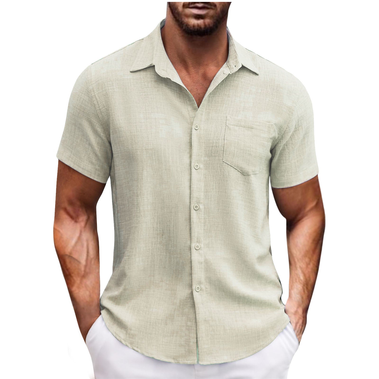 Men's Lapel Pocket Short Sleeve Casual Shirt-TripleMstore