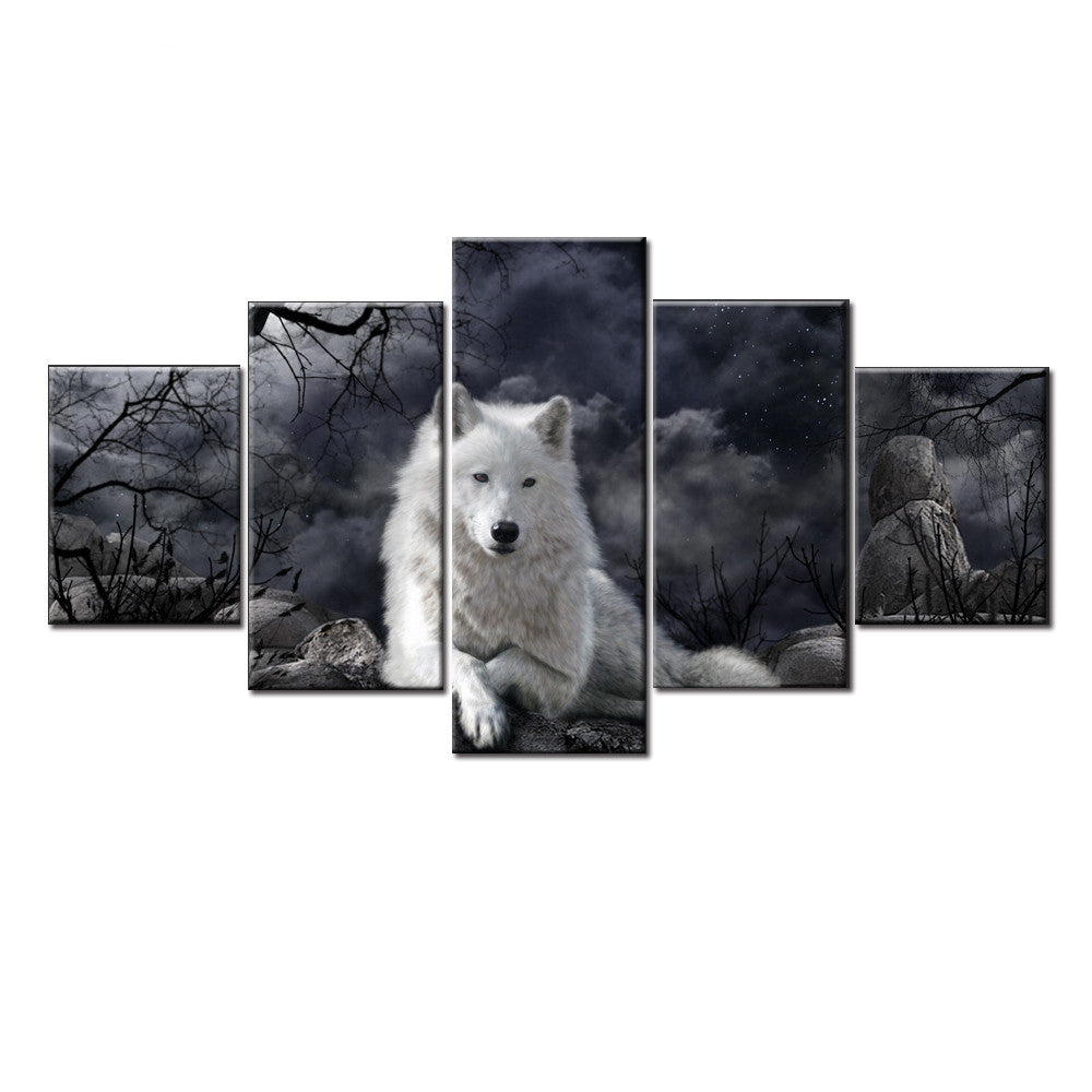 5 Panel Animal Wolf Wall Art Canvas Painting - TripleM Store