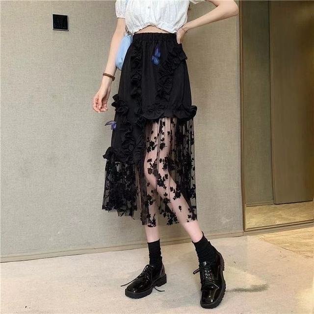 Black Lace Patchwork Skirt - TripleM Store