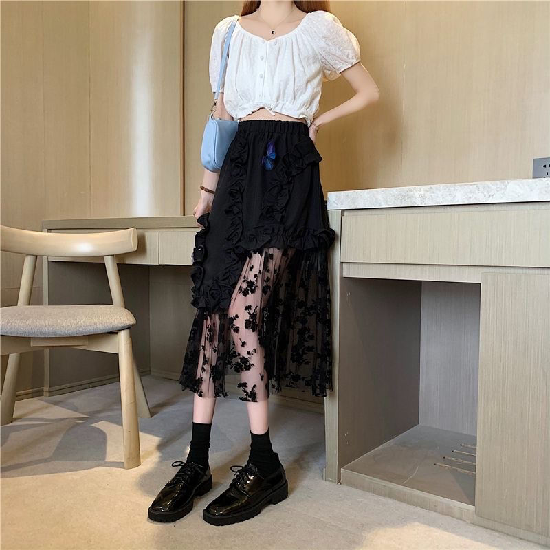 Black Lace Patchwork Skirt - TripleM Store