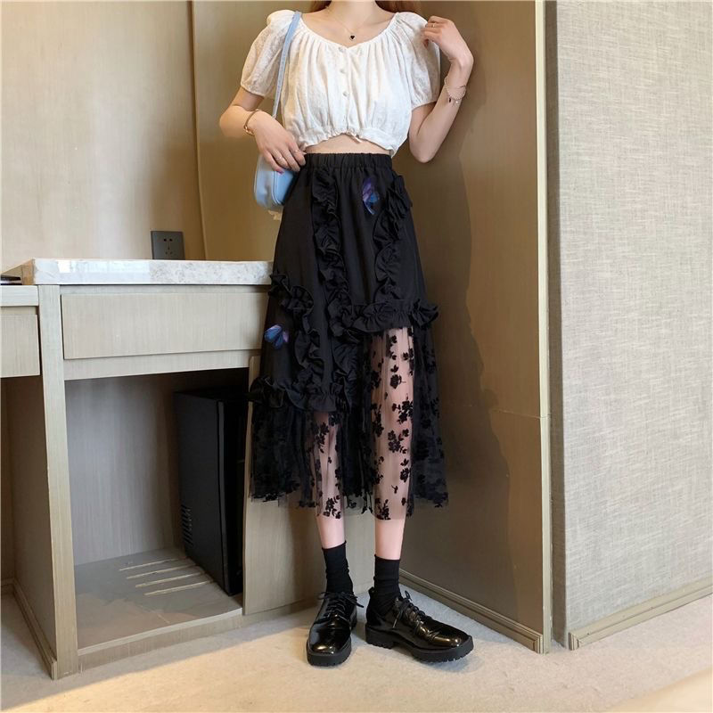 Black Lace Patchwork Skirt - TripleM Store