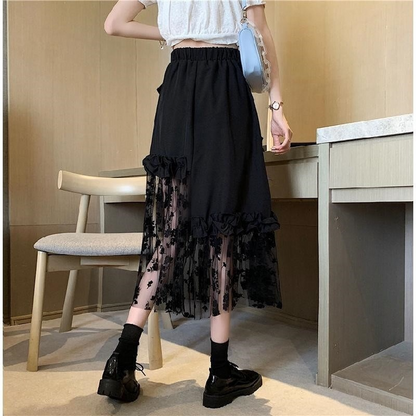 Black Lace Patchwork Skirt - TripleM Store